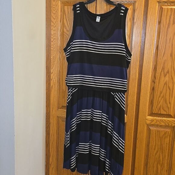 Old Navy Xl Womens Dress Black Navy and White Stripes Sleeveless Summer Swing - Picture 4 of 16